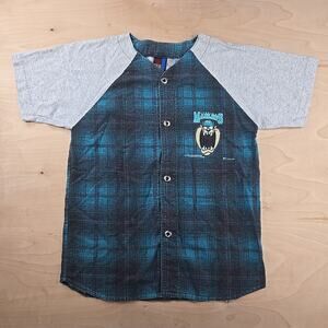 VINTAGE Florida Marlins Taz 1994 Graphic Plaid M Shirt 90s Looney Tunes MBL